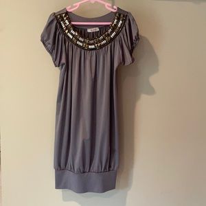 Formal grey girls dress with a beaded collar